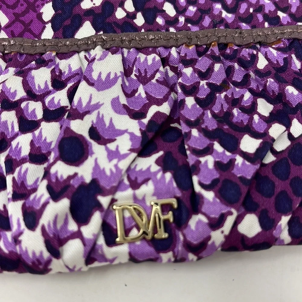 Diane Von Furstenburg Wristlet Wallet Purple Nylon Snake Pattern Stud Leather